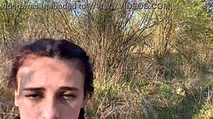 Intense Fucking of a Skinny, Petite Brunette Hottie with Hairy Pussy in the Outdoor Bushes