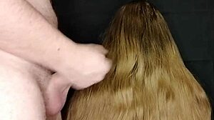 i came on my stepmom's long hair and she didn't mind. close up of the taboo cumshot.