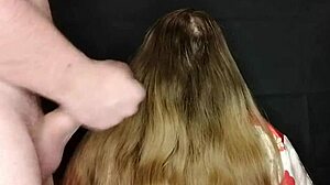 i came on my stepmom's long hair and she didn't mind. close up of the taboo cumshot.