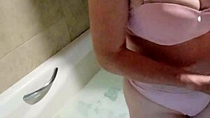 I find naked mother-in-law in bathtub, resist temptation, fuck her juicy pussy
