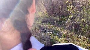 Intense Fucking of a Skinny, Petite Brunette Hottie with Hairy Pussy in the Outdoor Bushes