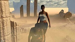 lara and sheva as dorky explorers with clothes ripped in adventure