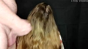 i came on my stepmom's long hair and she didn't mind. close up of the taboo cumshot.