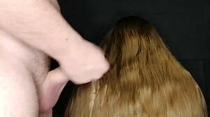 i came on my stepmom's long hair and she didn't mind. close up of the taboo cumshot.