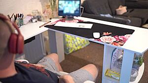 Naughty secretary sucks boss off while on zoom meeting, cum in mouth 😏.