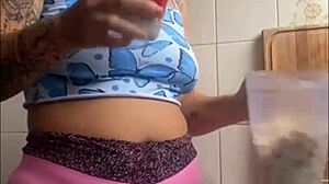 She's flashing her big swollen pussy as an exhibitionist.