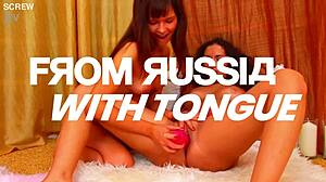 from russia with tongue, girls kissing and licking in lesbian fetish action.