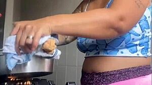 She's flashing her big swollen pussy as an exhibitionist.