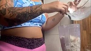 She's flashing her big swollen pussy as an exhibitionist.