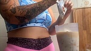 She's flashing her big swollen pussy as an exhibitionist.