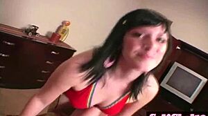 sexy latina andi rubs pussy in pants during lap dance orgasm