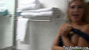 Amateur teen swallows big cock cum for first interracial time