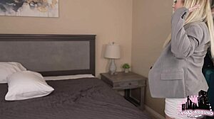 Co-workers share a bed and end up with wet pussy fucking and riding