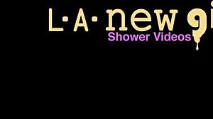 Elegant shy blonde took a shower