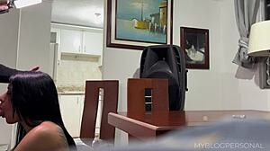 Beautiful 19-year-old Colombian babe debuts in anal casting, bent over for doggystyle assfucking and blowjob behind cameras?