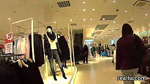 Czech nympho seduced in shop for pov blowjob.