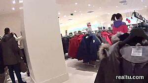 Czech nympho seduced in shop for pov blowjob.