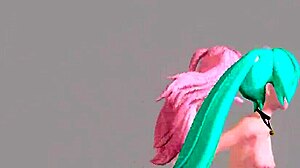 hatsune miku and luka dance nude in world end dancehall, big tits and ass on display