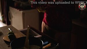 Naked cooking with hairy beaver and monster cock!