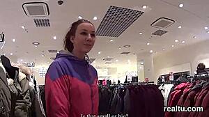 Czech nympho seduced in shop for pov blowjob.