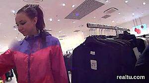 Czech nympho seduced in shop for pov blowjob.