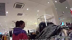 Czech nympho seduced in shop for pov blowjob.
