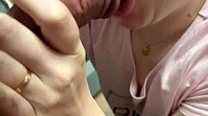 blindfolded stepsister gives the ultimate blowjob with cum on her cute face