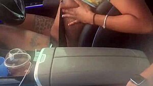 Playing With Big Black Cock In The Car For Outdoor Handjob And Blowjob