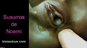 Shaved pussy masturbating with dildo, cum creampie orgasm