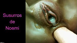 Shaved pussy masturbating with dildo, cum creampie orgasm