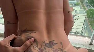 Brazilian man fucks Japanese woman on hotel balcony from POV