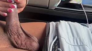 Playing With Big Black Cock In The Car For Outdoor Handjob And Blowjob