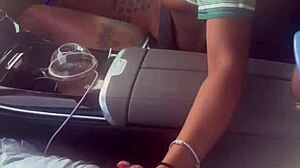 Playing With Big Black Cock In The Car For Outdoor Handjob And Blowjob