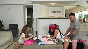 Emotional bonding through freeuse fucking and chores in the new family with milf and teen.