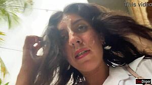 Girl Walks With Cum On Face In Cafe, Eats Pizza And Swallows Cum