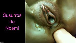 Shaved pussy masturbating with dildo, cum creampie orgasm