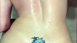 Wife gets fucked on bathroom floor in doggystyle POV.