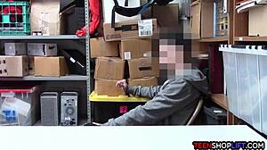 Female mall cop milf blackmails young guy into sex.