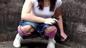 You ever fantasize about pissing in public at a plant? This old whore does it in stockings