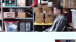 Female mall cop milf blackmails young guy into sex.