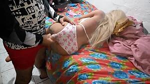 i slid into the hot blonde's ass sideways hard with the sex toy