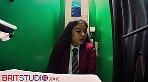 student sucks dick at the gloryhole