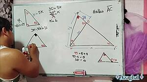 asian teacher teaches math to nerd student in bedroom