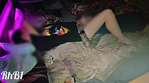 Couple enjoys intimate moment on squeaky hotel bed