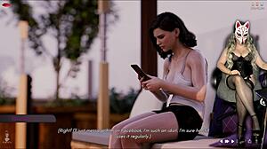 ms denvers in stockings plays naughty game with big tits in public cosplay.