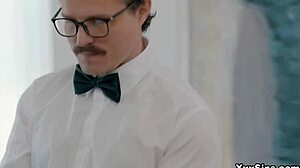 Robby dives under her wedding dress concealing himself completely