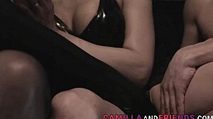 shemale in latex gives a blowjob and cumshot