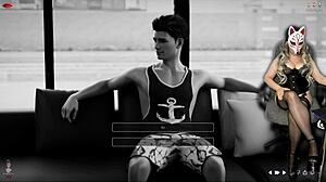 ms denvers in stockings plays naughty game with big tits in public cosplay.