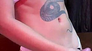 Naughty transsexual cums on feet without panties