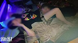 Couple enjoys intimate moment on squeaky hotel bed